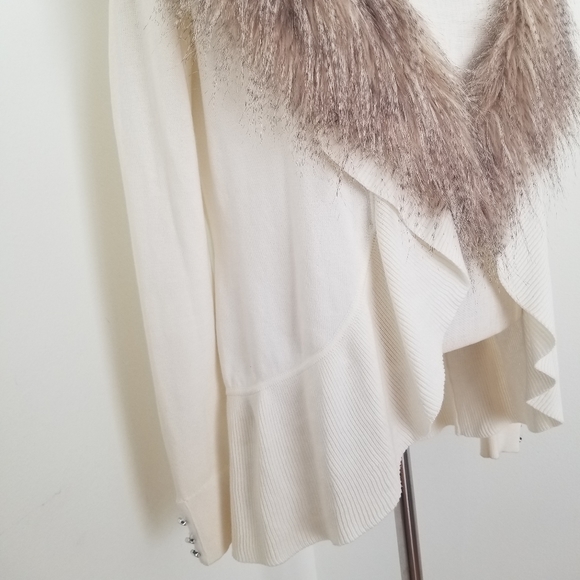 WHBM Faux Fur Collar Drape Cardigan - Picture 3 of 16